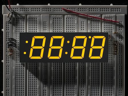 Yellow 7-segment clock display - 1.2" digit height