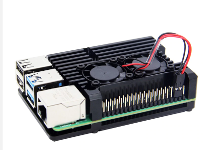 Raspberry Pi 4 Aluminium Koeling Actieve Heatsink met 2 ventilators - Zwart