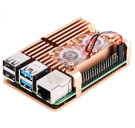 Raspberry Pi 4 Aluminium Koeling Actieve Heatsink met 2 ventilators - Brons