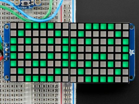 16x8 1.2" LED Matrix + Backpack - Ultra Bright Square Green LEDs