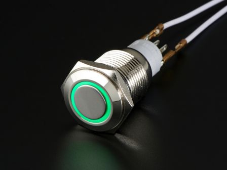 Metalen On/Off Schakelaar met Groene LED Ring - 16mm Groen On/Off