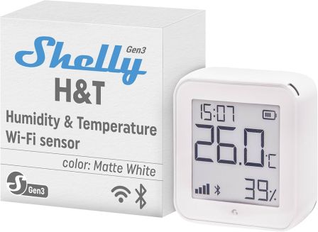 Shelly H&T Gen3 Wit – WiFi Temperatuur- & Luchtvochtigheidssensor | Smart Home