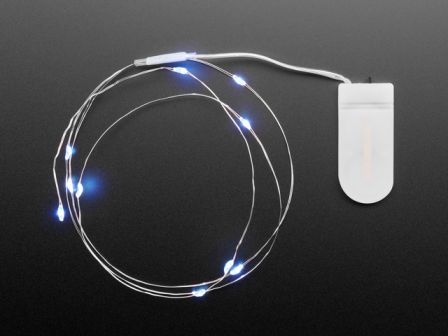 Wire Light LED Strand - 10 Cool White LEDs + Coin Cell Holder
