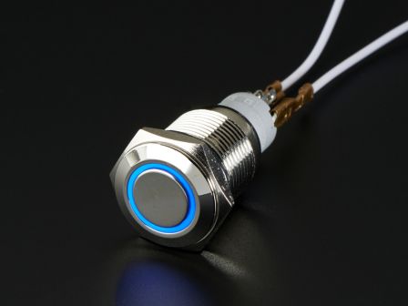 Metalen On/Off Schakelaar met Blauwe LED Ring - 16mm Blauw On/Off