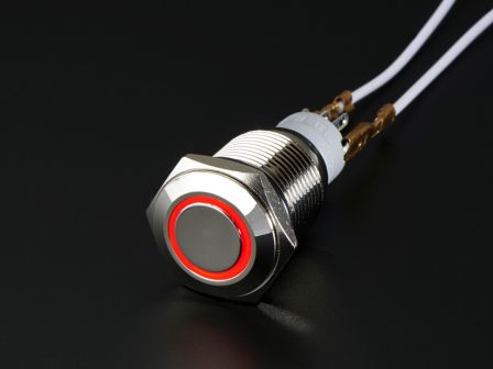Metalen On/Off Schakelaar met Rode LED Ring - 16mm Rood On/Off
