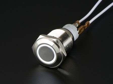 Metalen On/Off Schakelaar met Witte LED Ring - 16mm Wit On/Off