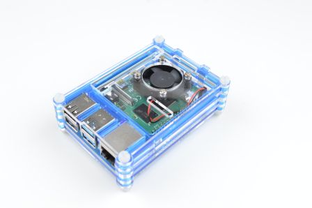 Gelaagde Raspberry Pi 4 Behuizing inclusief Ventilator - Blauw / Transparant