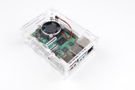 Raspberry Pi 4 Klik-Behuizing met Klepje en Ventilator - Transparant