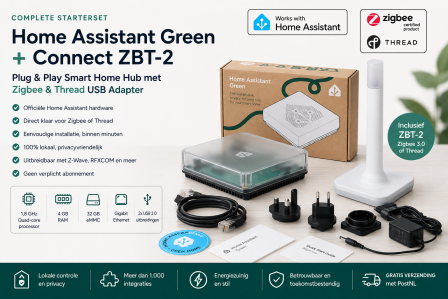 Home Assistant Green + Connect ZBT-2 – Plug & Play Smart Home Hub met Zigbee & Thread USB Adapter