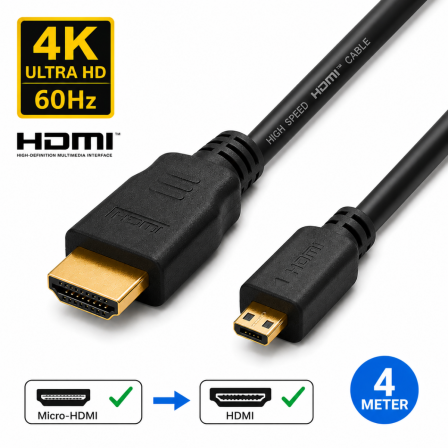 Micro-HDMI naar HDMI Kabel - 4 Meter 4Kp60