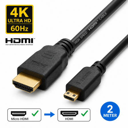 Micro-HDMI naar HDMI Kabel - 1 Meter 4Kp60