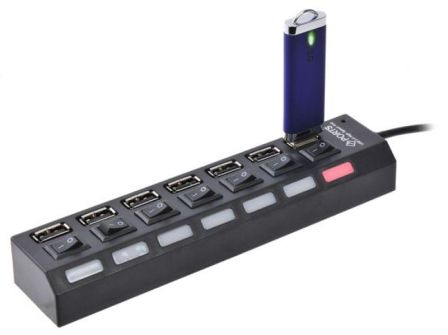 USB 2.0 HUB 7 poorten met aparte schakelaartjes Zwart